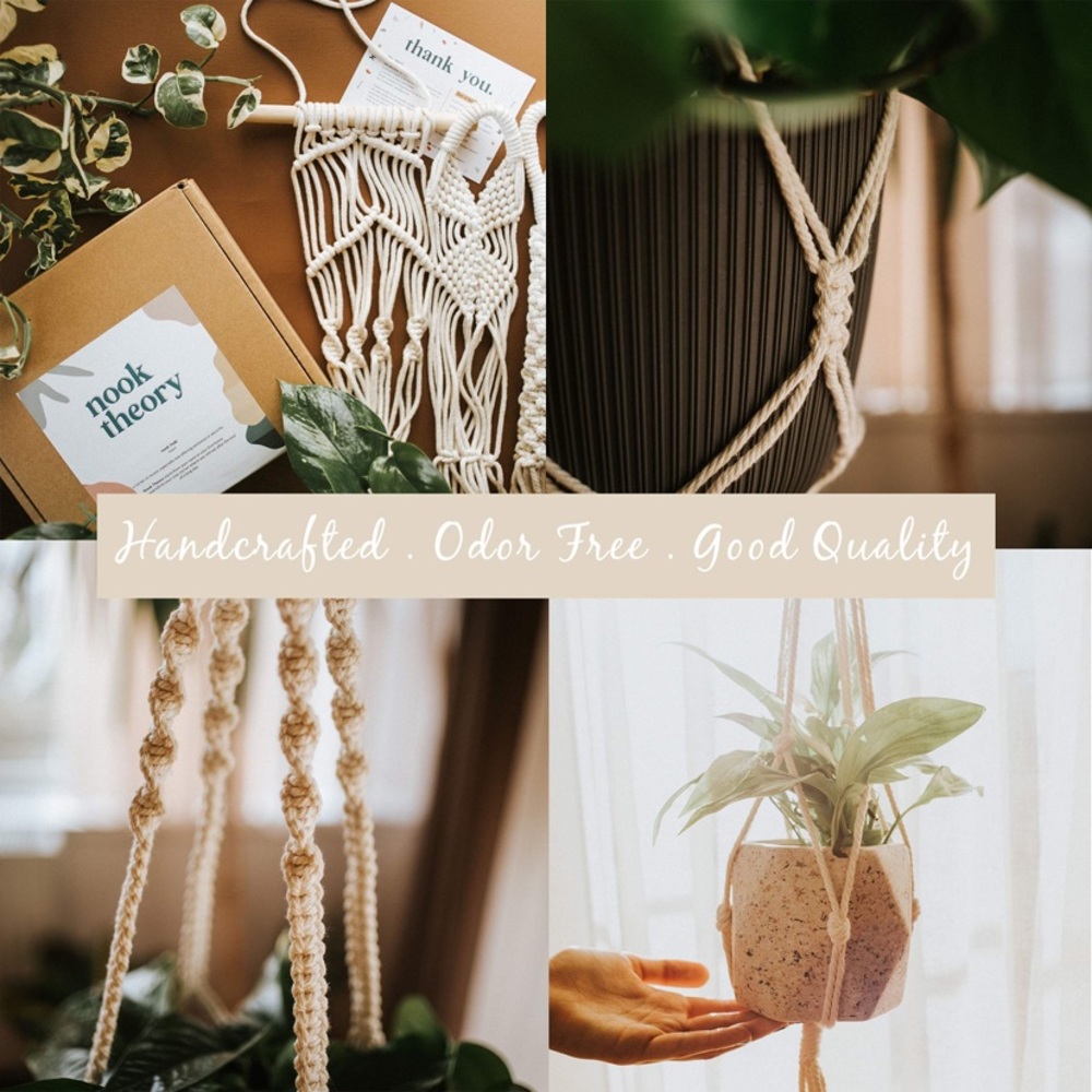 Set 6 Macrame Plant Hangers Boho-Chic Cotton Rope - Picture 5 of 6